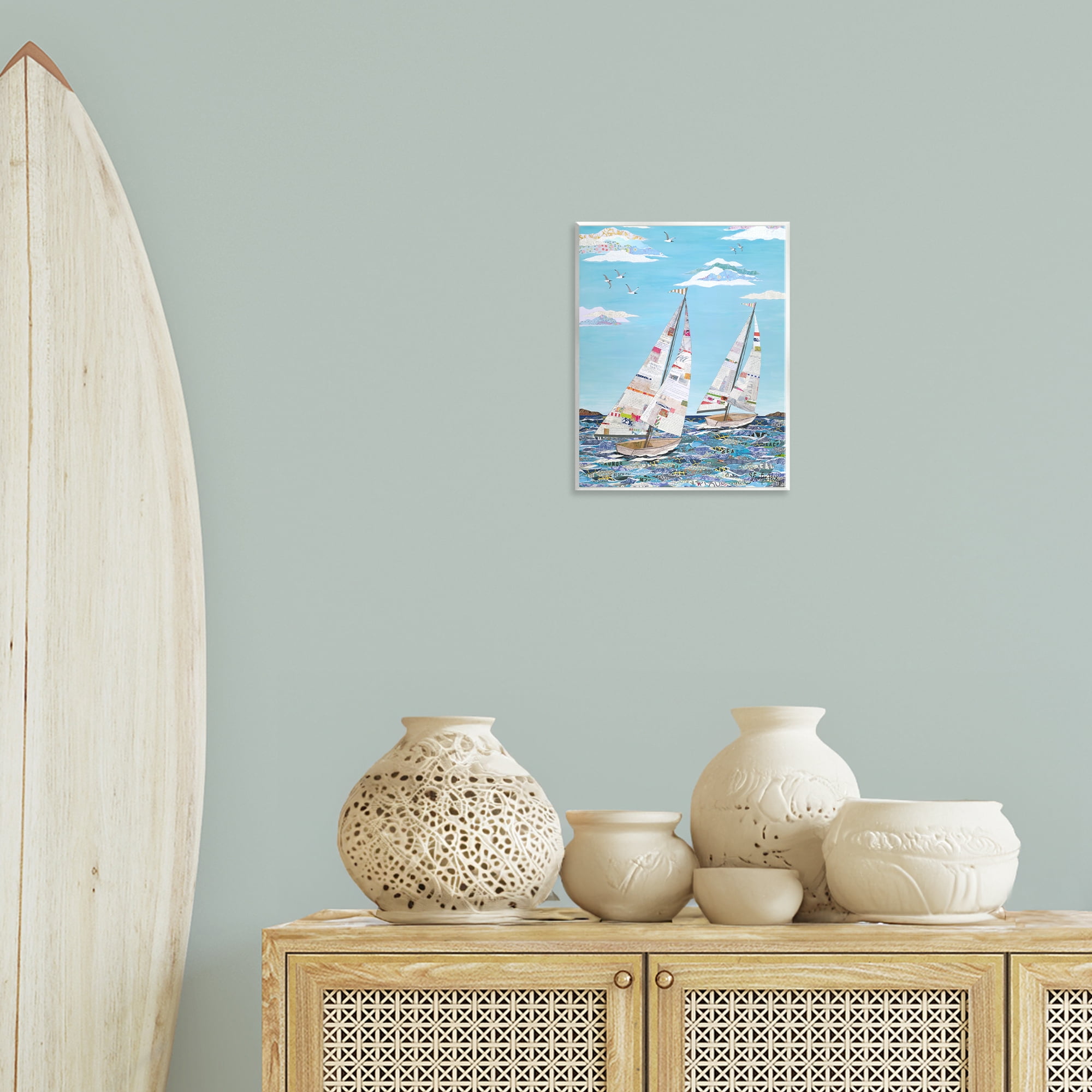 Stupell Industries Collaged Sailboat Pair Transportation Painting Unframed Art Print Wall Art, 11 x 14