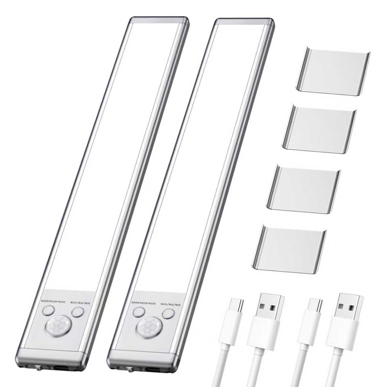 LED Motion Sensor Light Ultra-Thin Under Cabinet Lighting Smart Home Indoor Night Light with Mount 3-Level Dimmable Brightness Rechargeable Battery USB-C Charging Auto On/Off