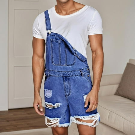 MHFRRA Men Jeans Men s Denim Overalls Casual Stretch Comfortable Bib Overalls with Ripped Details for Everyday Wear Outfit Size XXXL