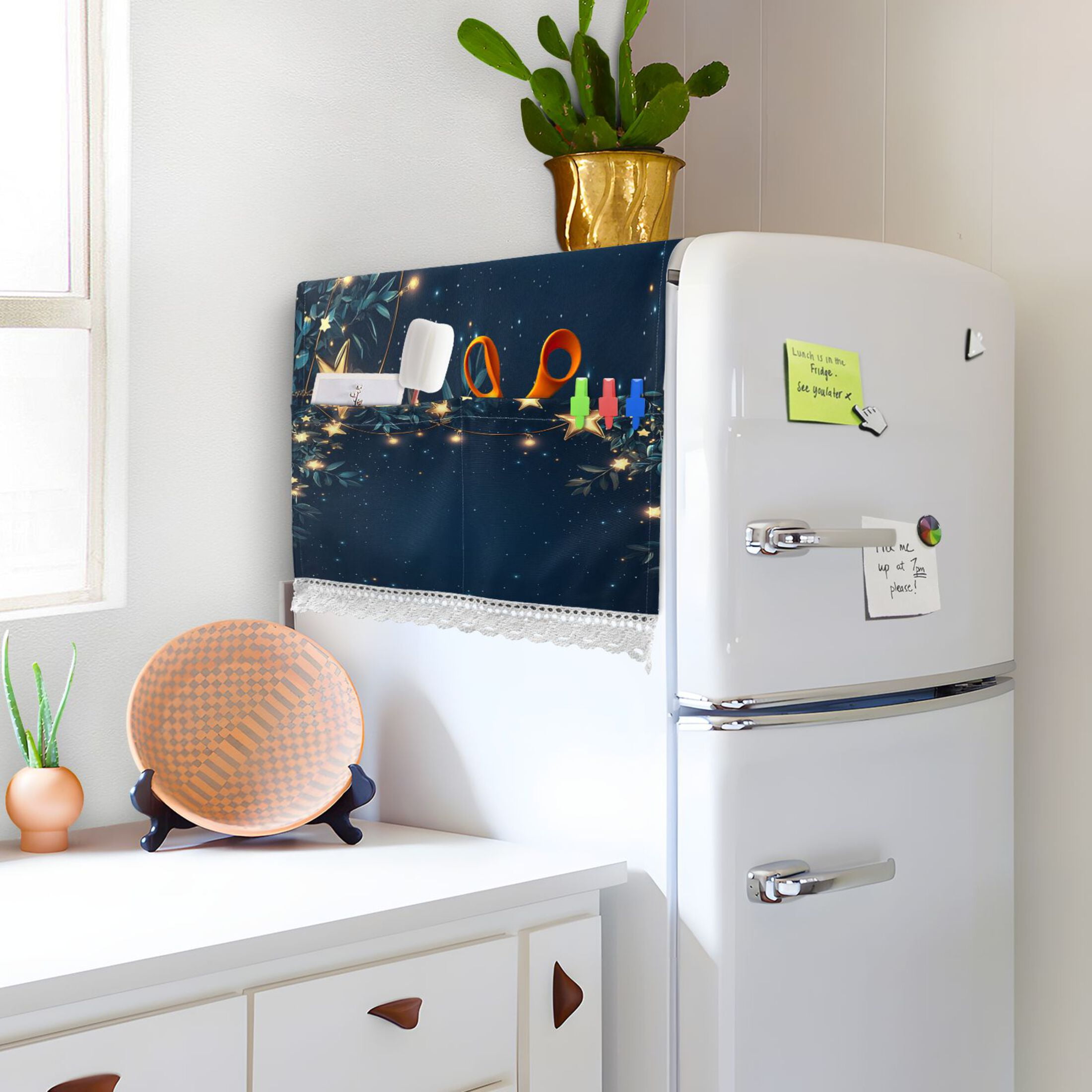 Stars on A Dark Blue SkyWasher and Dryer Covers Dust-Proof and Oil Resistant Fridge Cover with 4 Storage Pockets Washing Machine Top Cover for Laundry Kitchen Home 51.2 x 22 In