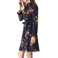 thumbnail image 4 of Vestido de camisa floral con cinturón y botones de solapa para mujer Allegra K XS azul oscuro, 4 of 8