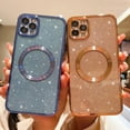 thumbnail image 6 of Compatible with iPhone 11 Pro Max Magnetic Glitter Case, Luxury Plating Cute Bling Clear Phone Case, Compatible with MagSafe for Women Girls with Camera Protector Back Cover - Gold, 6 of 6