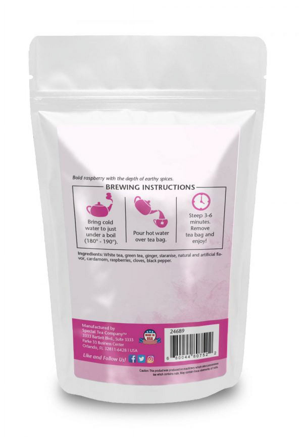 Special Tea Raspberry Ginger, 20 White Tea Bags