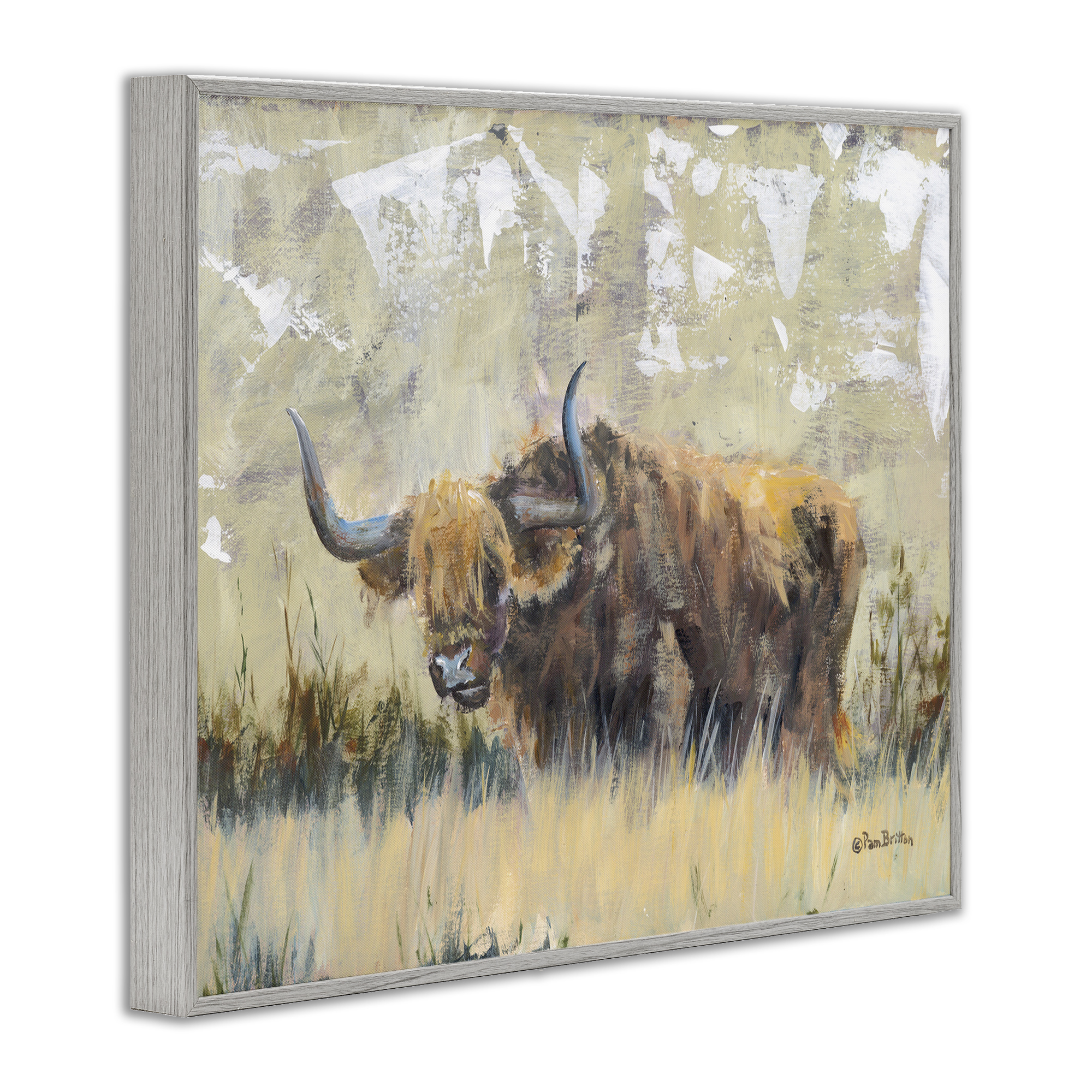 Stupell Industries Rustic Patterned Longhorn Animals & Insects Painting Gray Framed Art Print Wall Art, 20 x 16