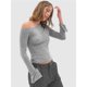 thumbnail image 4 of Tops de Larga con Hombros Descubiertos para Mujer, Camisa de Cuello Vuelto para Salir en Otoño Gris M, 4 of 8