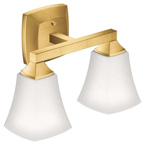 Moen YB5162BG Voss Collection 2 Dual-Mount Bath Bathroom Vanity Light Fixture with Frosted Glass, Brushed Gold