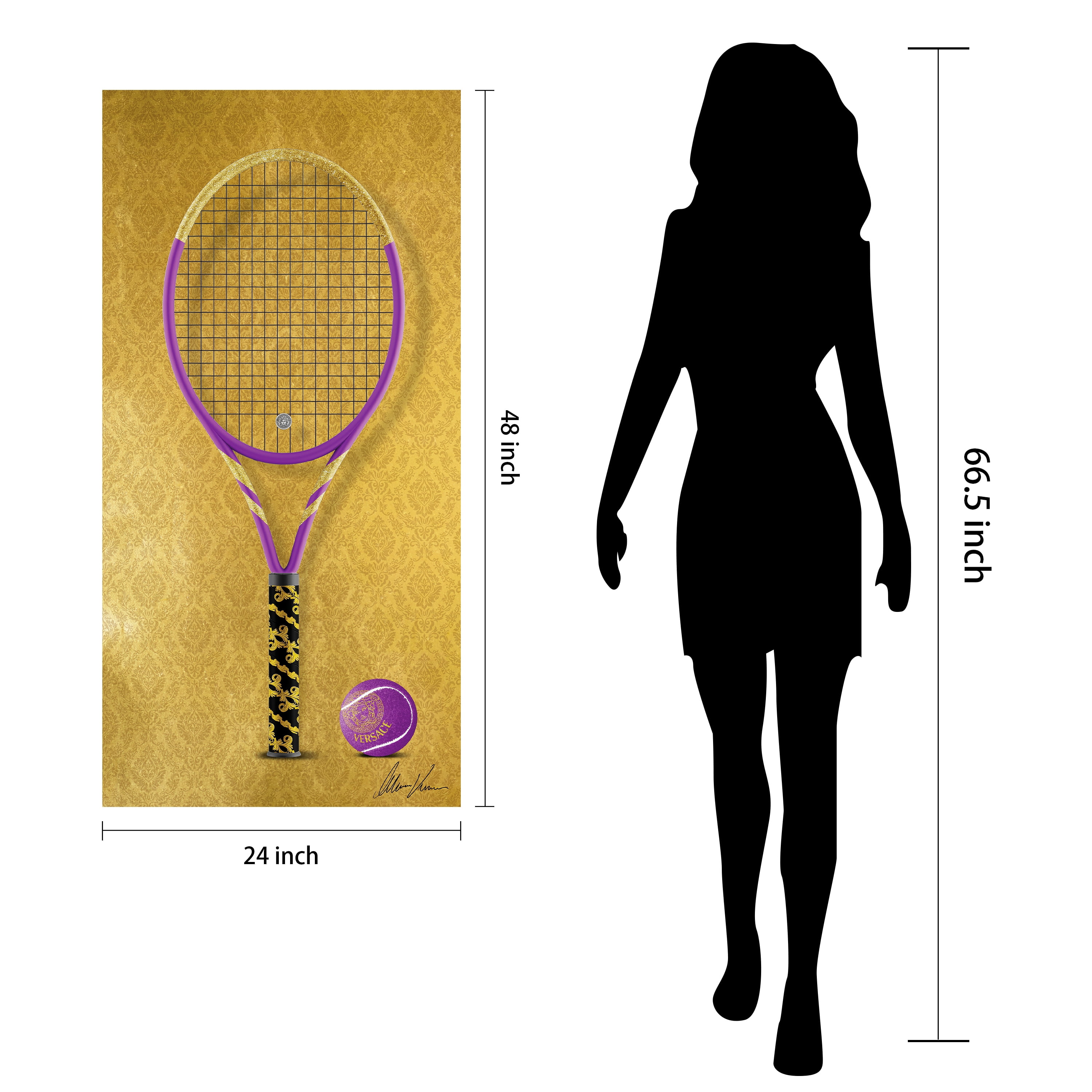 V Vibe Racquet Frameless Free Floating Tempered Glass Panel Graphic Wall Art , 24" x 48"