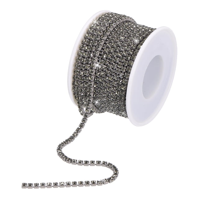 Unique Bargains 10 Yard 3mm Crystal Rhinestone Diamond Close Chain Trim for Sewing,Crafts,Gray Gems Gray Base