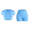 thumbnail image 4 of Timegard Workout Sets for Women Round Neck Crop Tops Short Leggings Athletic Skinny Stretch Yoga Outfits, 4 of 5