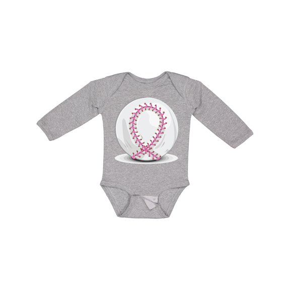 Inktastic Pink Breast Cancer Ribbon Baseball Boys or Girls Long Sleeve Baby Bodysuit