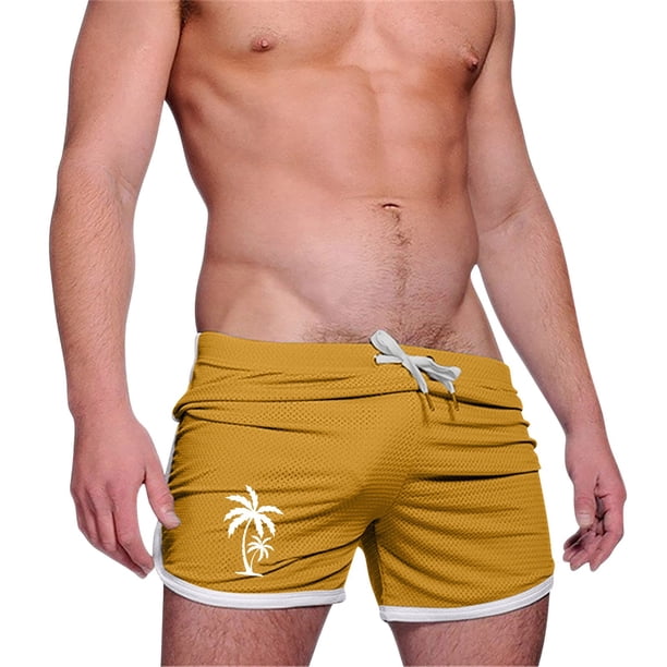 Pantalones Cortos Casuales de la Malla de la Impresión Del Árbol de Palma de los Hombres Tres Cuartos de Pantalones Cortos Deportivos, Pantalones Cortos de Entrenamiento de Ejercicio Respirables con B