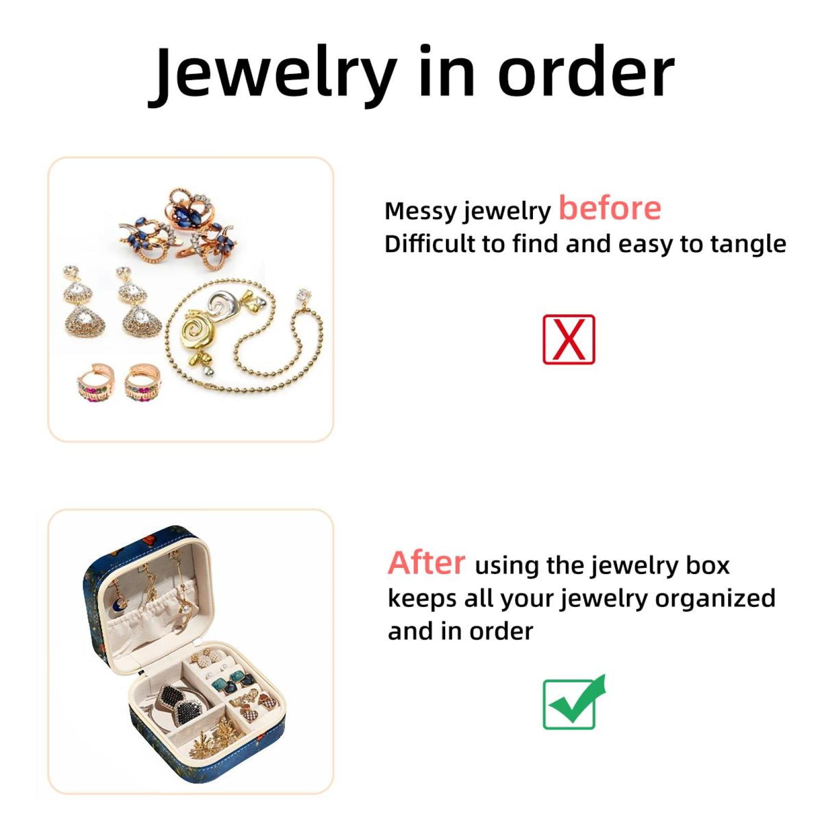 PhooArto Small Jewellery Box, Night Sky Moon Butterflies Flower Portable Travel Mini Jewelry Case for Women Leather Ring Organizer