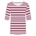 thumbnail image 6 of Half Sleeve Tops for Women Striped Color Block Printed Dressy Casual Crew Neck Basic Tees Shirt Loose Oversized Soft Cotton Tunic Blouse, 6 of 6