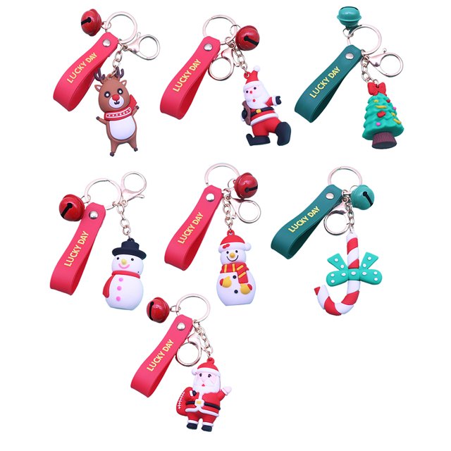 Llaveros De Navidad Árbol De Navidad Adornos Colgantes Colgante 3D Muñeco De Nieve Papá Noel Reno Llaveros Para Regalos De Navidad Favores De Fiesta 7 Unids Minnieouse AP006079-00