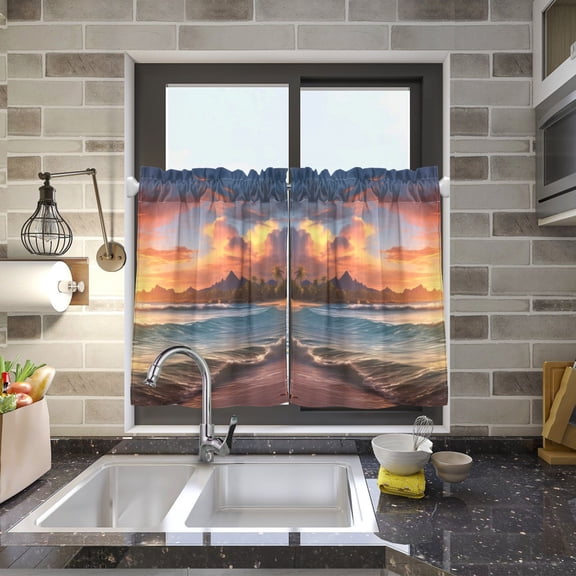 Sea and Beach Kitchen Curtains Half Tier Curtain 2 Rod Pockets Bathroom Bedroom Cupborad Living Room 27"x24"