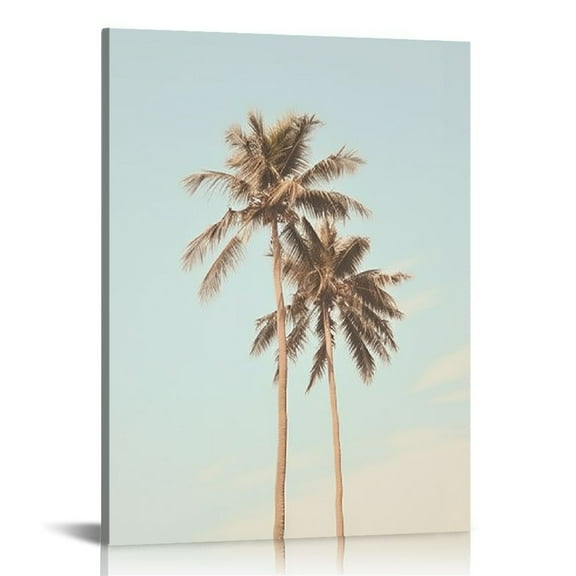 RUIYC Sylvie One Coconut Palm Tree Framed Canvas Wall Art by The Creative Bunch Studio, 16x20 inch, Coastal Art for Wall