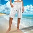 thumbnail image 6 of DeHolifer Women’s Shorts Cotton Linen High Waisted Elastic Waisted Solid Color Casual Summer Trendy Shorts White L, 6 of 8