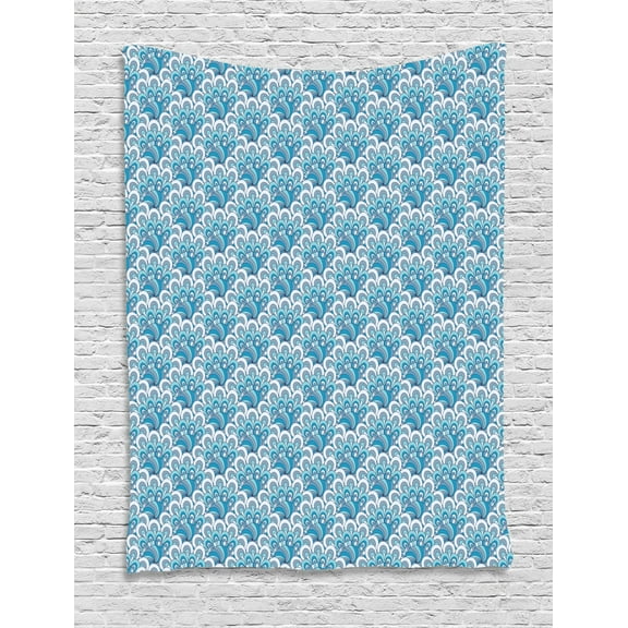 Grey Blue Tapestry, Vintage Flower Pattern with Swirled Lines Spirals and Scales Blooming Nature, Wall Hanging for Bedroom Living Room Dorm Decor, 40W X 60L Inches, Multicolor, by Ambesonne