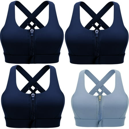 

Sport Bra Zipper Front High Impact Sports Bras for Women Large Bust - Shockproof Fitness Gym Yoga Workout Running Push Up Plus Size Bra S-3XL(4-Packs)