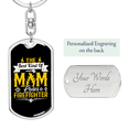thumbnail image 2 of Mom Raises A Firefighter Stainless Steel or 18k Gold Premium Swivel Dog Tag Keychain, 2 of 10
