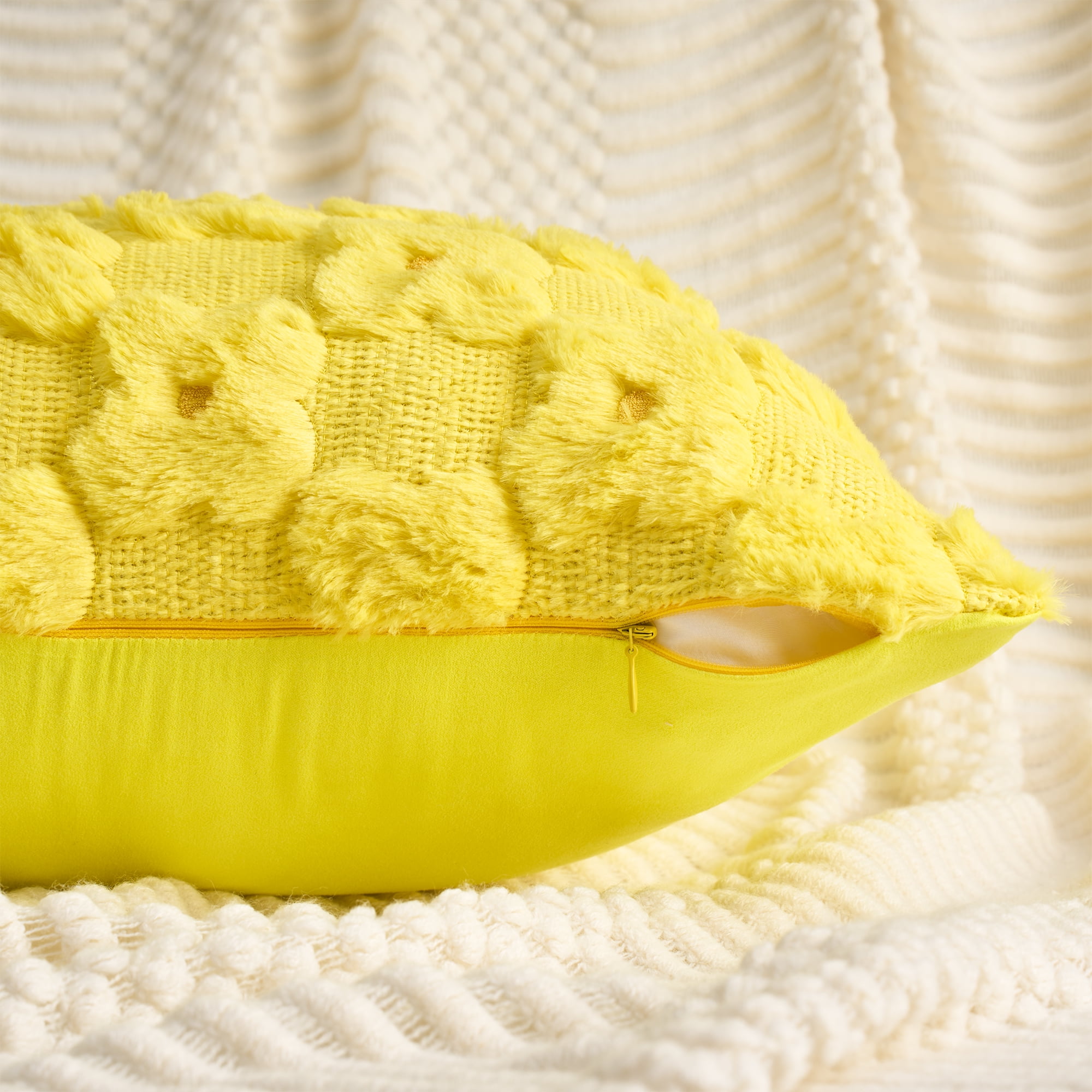Unique Bargains Cute Daisy Embroidery Pillow Covers Pack of 2 Yellow 18" x 18"