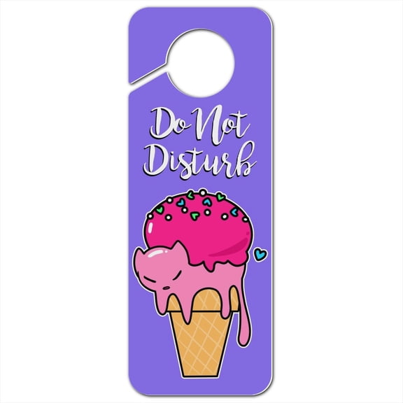 Cute Meowlting Melting Cat Ice Cream Cone Plastic Door Knob Hanger Sign