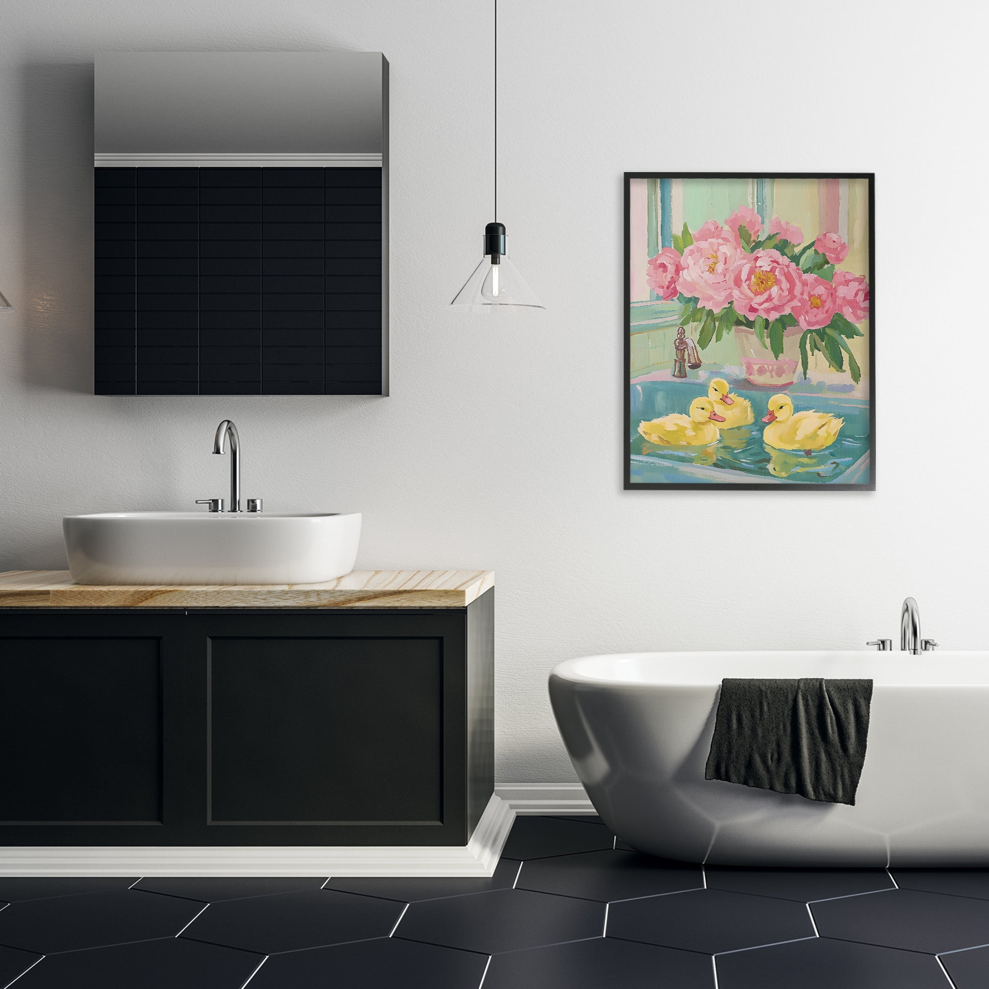 Stupell Industries Ducks in Sink Bath Black Framed Giclee Art, design by The Prints Vibe