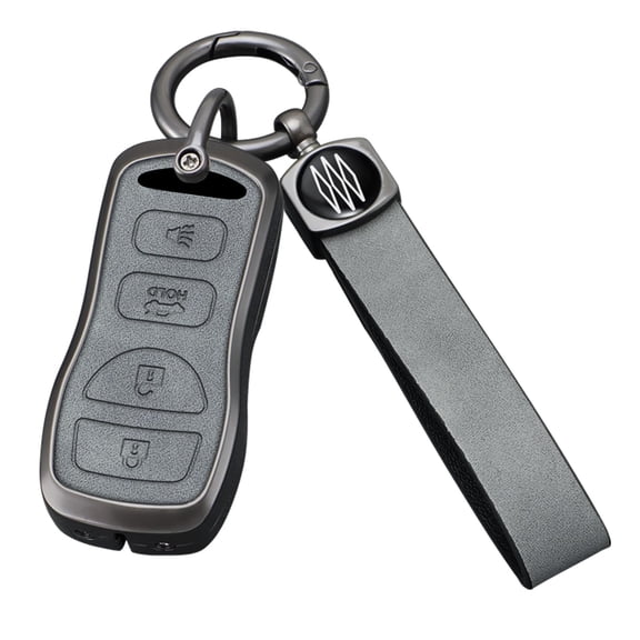 4 Button Key Fob Cover Compatible with Nissan Armada Frontier Murano Pathfinder Quest Titan Xterra Infiniti QX56 JA60 FX35 Accessories Smart Key Holder with Keychains