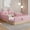 Pink, variant on Harper & Bright Designs Twin Size Floor Bed with Upholstered Pillows, Safety Fence Guardrails, Floor Platform Bed with Cute Rabbit Ear Shaped Pillows, Beige