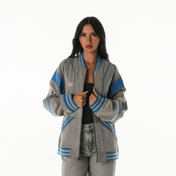 Unisex The Wild Collective Gray Detroit Lions Oversized Retro Full-Zip Jacket