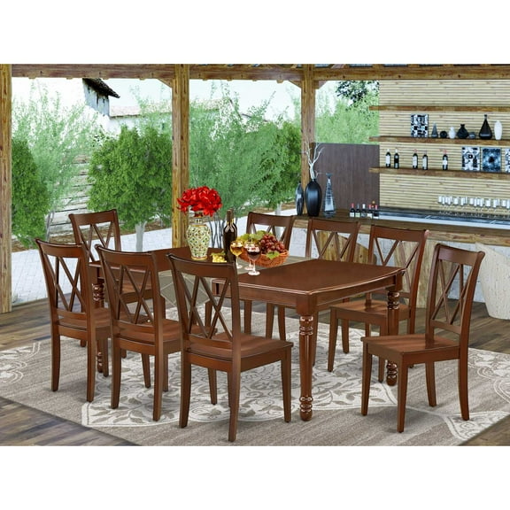 East West Furniture Dining Room Set Mahogany, DOCL9-MAH-W