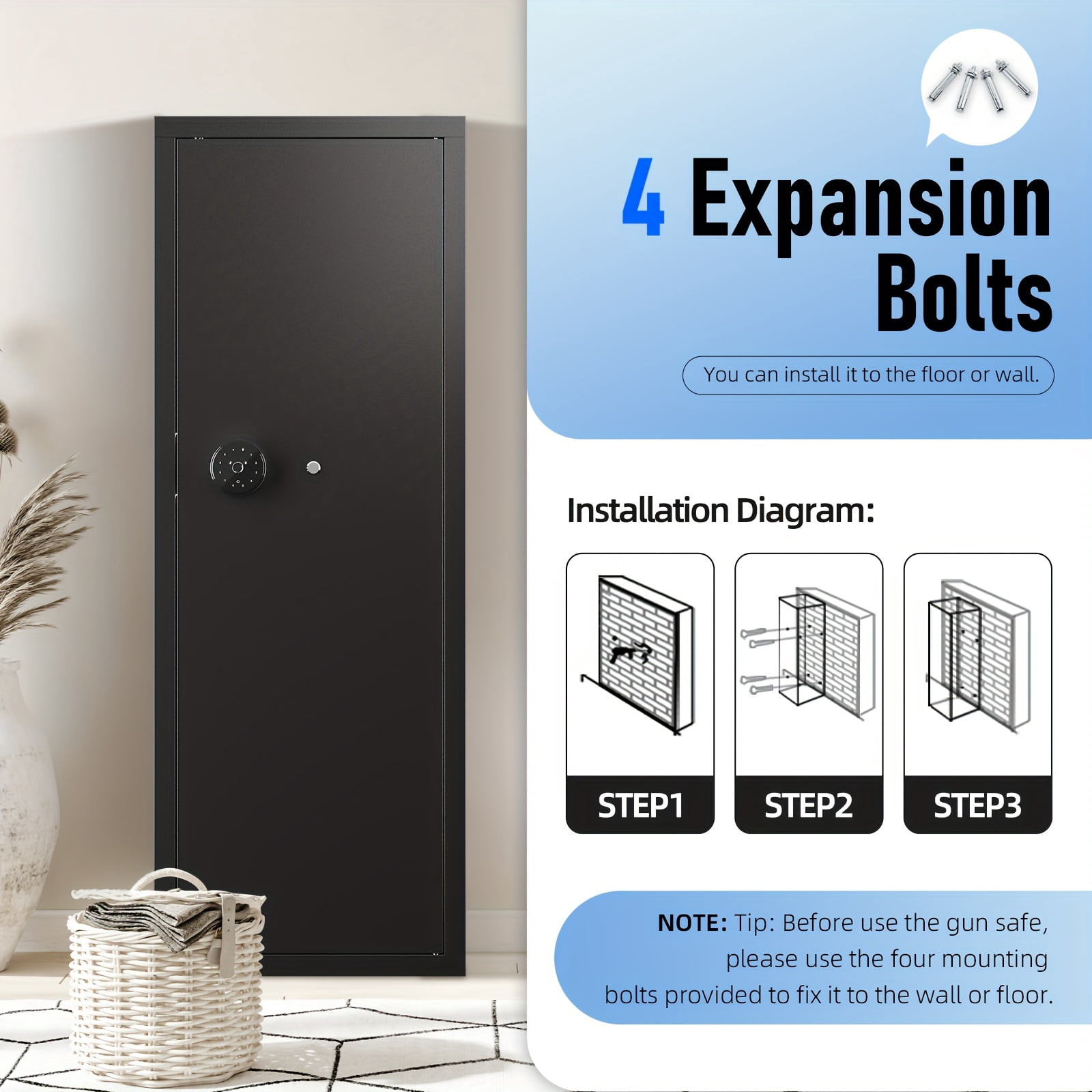 Sapital 10-12 Biometric Gun Safe for Rifles and Pistols, Large Rifle Cabinet with Gun Racks and Removable Shelves