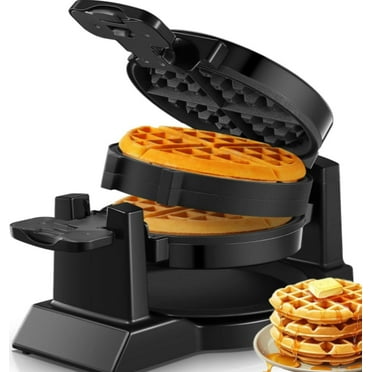 Waffle Maker, 𝟏𝟒𝟎𝟎𝐖 𝐃𝐨𝐮𝐛𝐥𝐞 Belgian Waffle Iron 180° Flip, 8 Slices, Rotating & Nonstick Plates, Removable Drip Tray Easy Cleaning, Cool Touch Handles, Space Saving Storage, Black, FOHERE