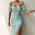 thumbnail image 2 of Vestido de mujer de manga corta con un hombro y abertura en la mitad de la pantorrilla con estampado floral Fridja bnh6820, 2 of 8