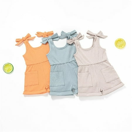 

LYCAQL Baby Bodysuit Baby Toddler Onesie Cute Bow Summer Solid Color Sleeveless Shorts 6M 4Y 24 Month Girl Clothes (Orange 6-4 Years)