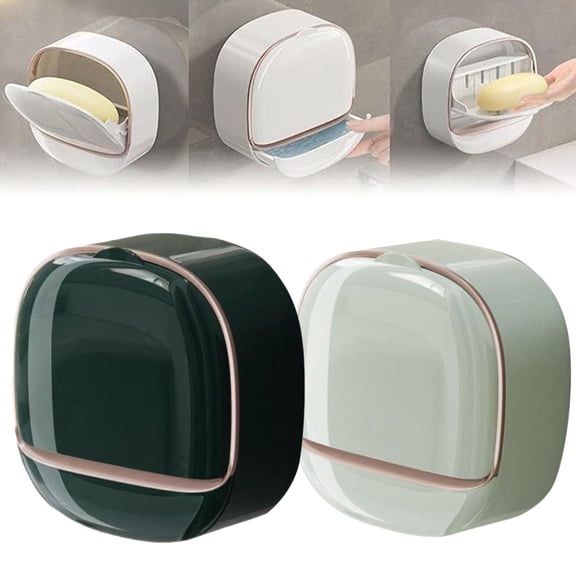 Travel Soap Dish Shower Wall Mount Soap Holder, Bathroom Soaps Bar Storage Stand with Drainage Self Draining Soap Flip Lid Box Container for Shower,Kitchen,Bath Tub,Gym