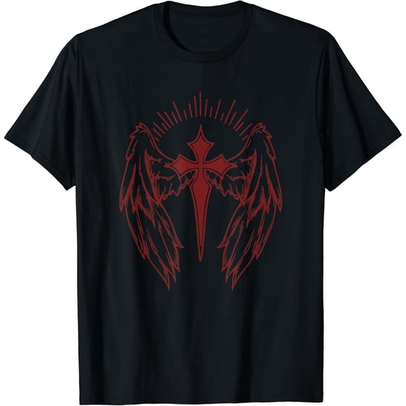 Gothic Cross And Wings Y2K Emo Alternative T Shirt Size S-5XL