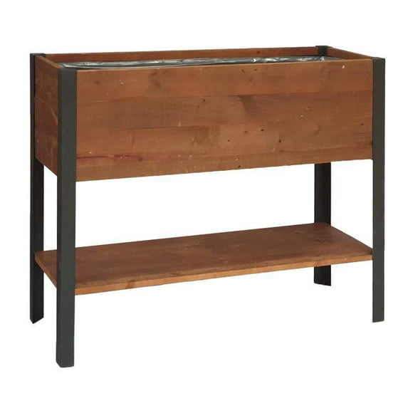 Grapevine Urban Garden Raised Planter, FSC Recycled Wood with Shelf, 37IN x 12.6IN, Natural Brown