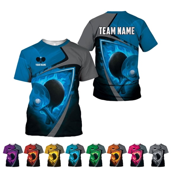 Personalized 3D Table Tennis T Shirt with Name, Custom Table Tennis Shirts for Team, Men Women unisex 3D shirt (Red, S)