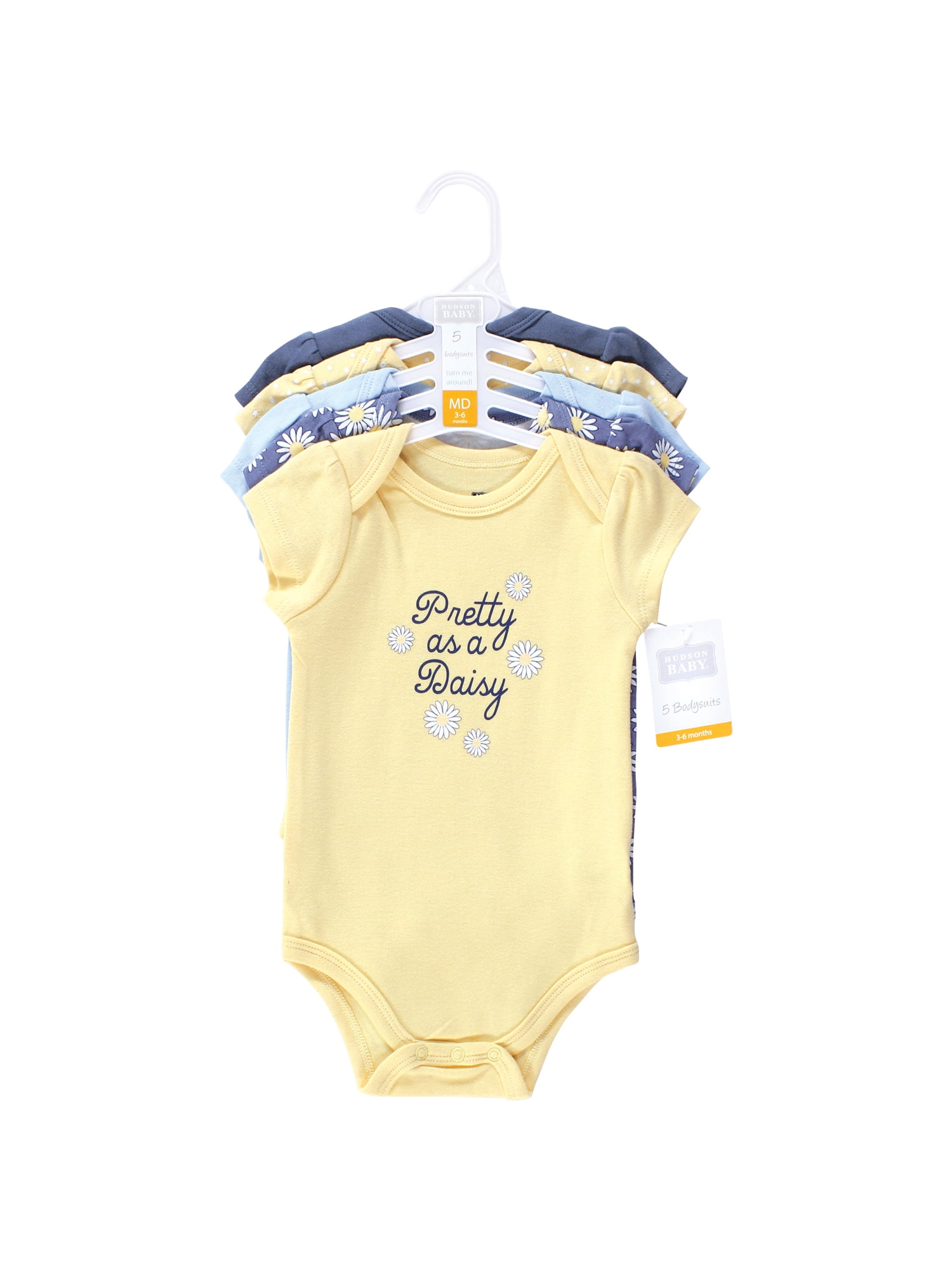 Hudson Baby Short Sleeve Bodysuits, 5-Pack, Newborn- 24 Months
