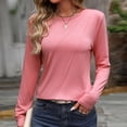 thumbnail image 6 of Annhoo Fall T Shirts for Women Long Sleeve Casual Pleated Round Neck Blouses Solid Color Slim Going out Tops, 6 of 9