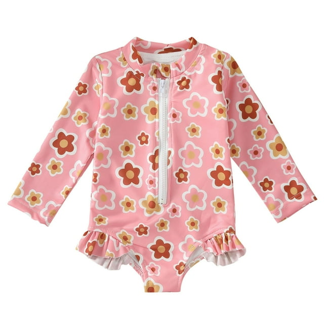 Odeerbi 1-5 Años Trajes de Baño Antisarpullido de Manga Larga Para Niñas Traje de Baño de Entrenamiento Atlético de Una Pieza Para Niñas