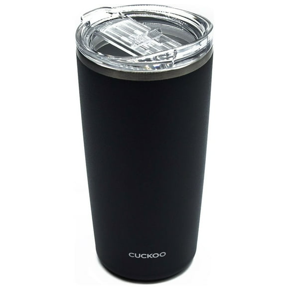 CUCKOO CVB-D50SB 16.9oz Sliding Sip Tumbler, Stainless Steel Travel Mug, Double Wall Vacuum Insulation (Black)