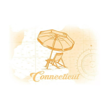 Connecticut - Beach Chair and Umbrella - Yellow - Coastal Icon Print Wall Art By Lantern