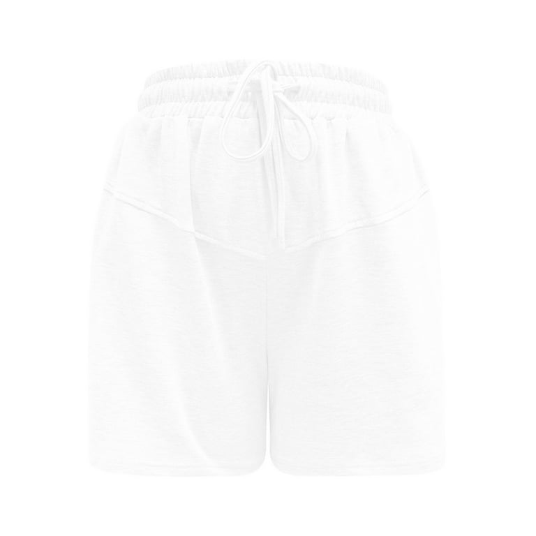 ALWAYS Soft Seamless Shorts for Women Casual High Waisted Drawstring Bottom  White Small at  Women's Clothing store