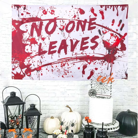 Luxtrada Bloody Backdrop & Halloween Backdrop Banner & Footprints Handprints Floor Clings Decals for Zombie Vampire Party Supplies Garage Yard Outdoor Indoor Decor