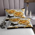 thumbnail image 3 of Manfei 3D Gold Rose Floral Quilt Sets for Twin Size Bed for Girls, Chic Butterfly Bed Set, Luxury Pearl Print Quilt Bedding Set, Lightweight Bedroom Decoration, 2pcs, 3 of 6