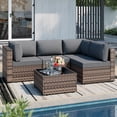 thumbnail image 6 of Walsunny 5 Pieces Patio Furniture Sets, Outdoor Wicker Rattan Patio Conversation Set with Cushions and Glass Table for Backyard, Garden,Pool, Brown Rattan Gray Cushions, 6 of 7