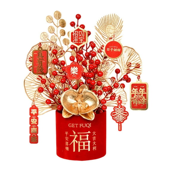 kowaku 2025 Chinese Lunar New Year Decoration Artificial Potted Fake Flower Blessing Bucket Tabletop Ornament for Holiday Restaurant A