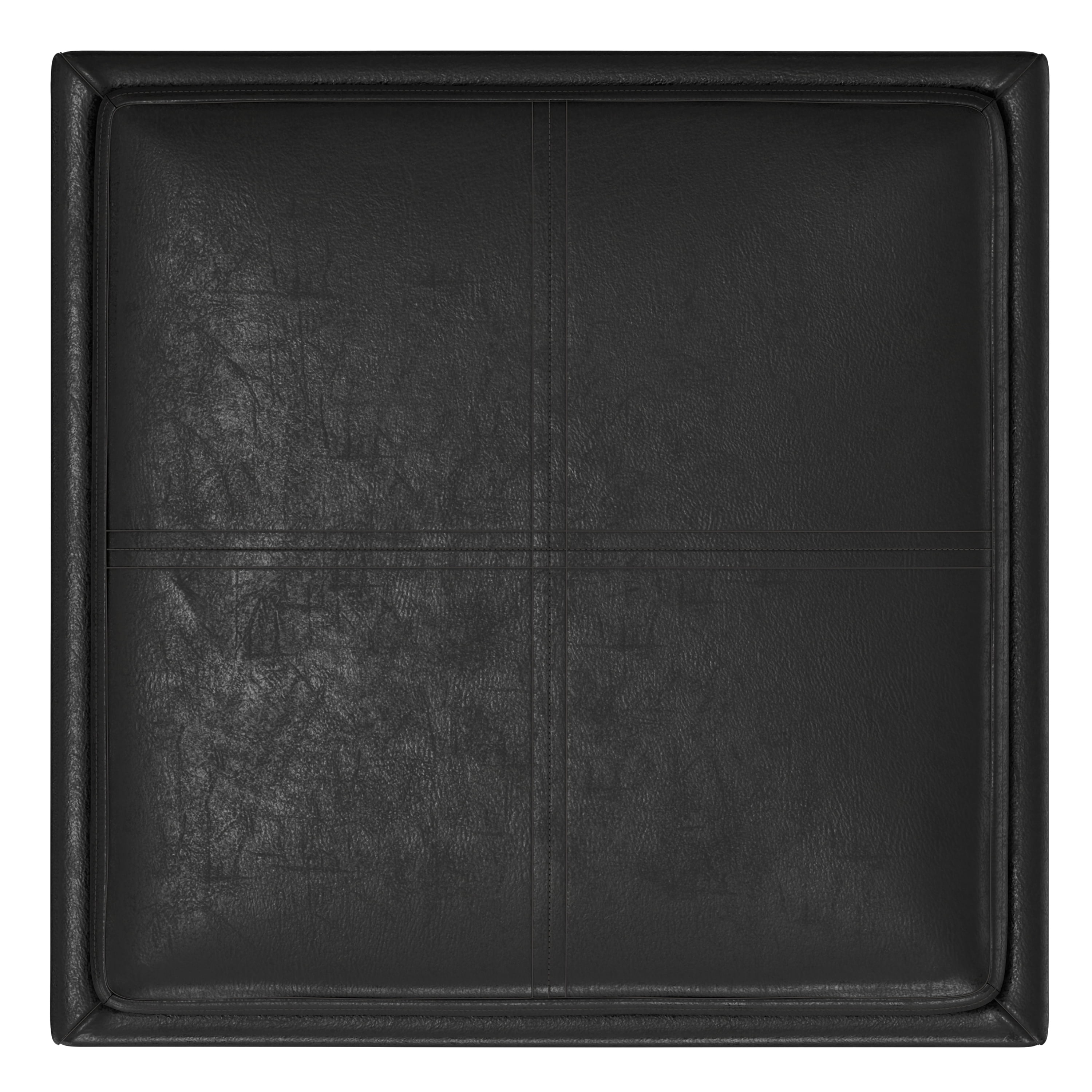 Simpli Home Rockwood 17 inch Wide Contemporary Square Cube Storage Ottoman with Tray in Distressed Black Vegan Faux Leather, Assembled